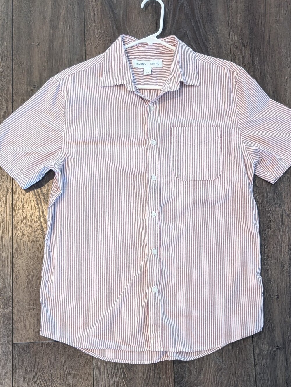 Dusty Red Stripes Short Sleeve Button Up Cotton Shirt